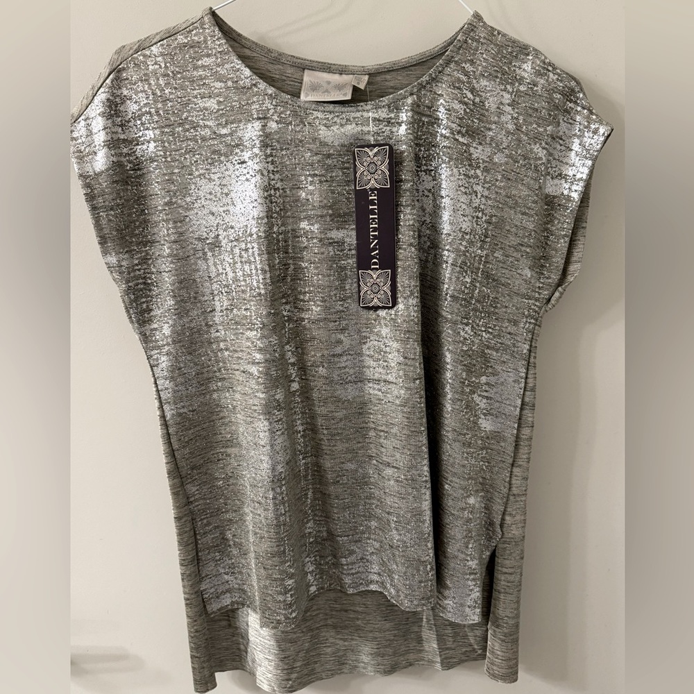 NWT Dantelle Top in Shiny Metallic Silver. Size S.